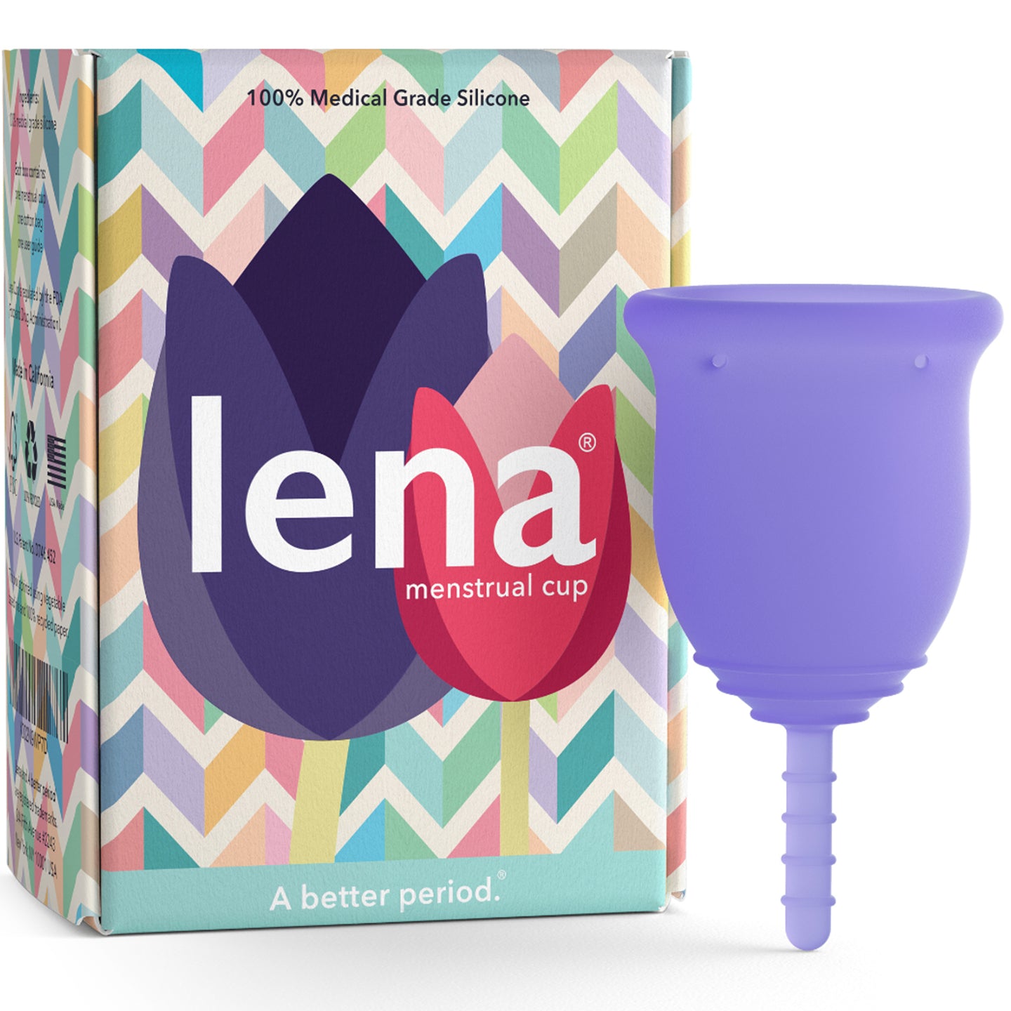 Lena Menstrual Cup in Purple, Small with box