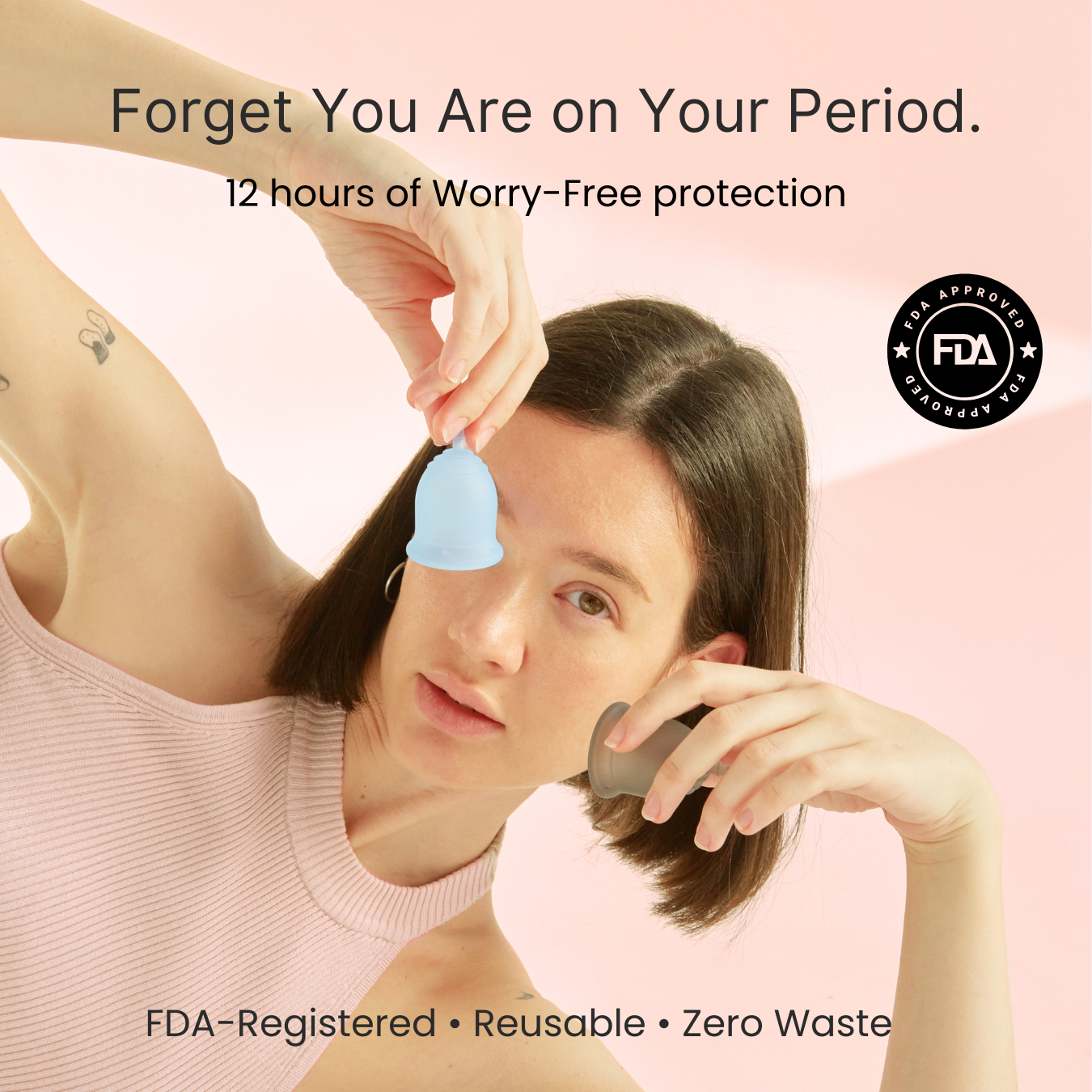 Forget you are on your period. Woman holding Lena Cups