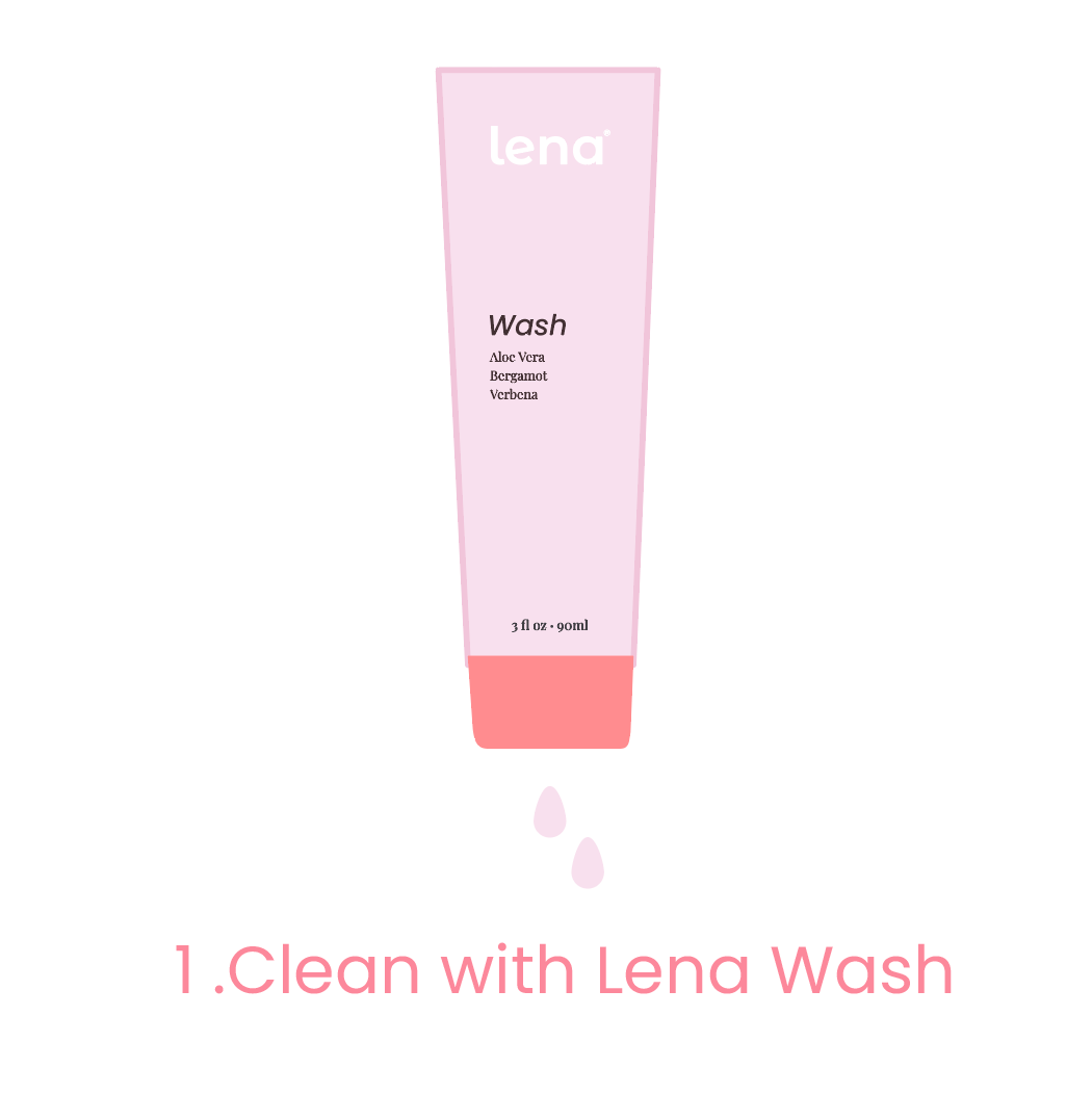 Lena Wash product with pink and white design on a white background