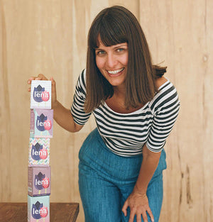 Woman With A Stack Of Lena Cups