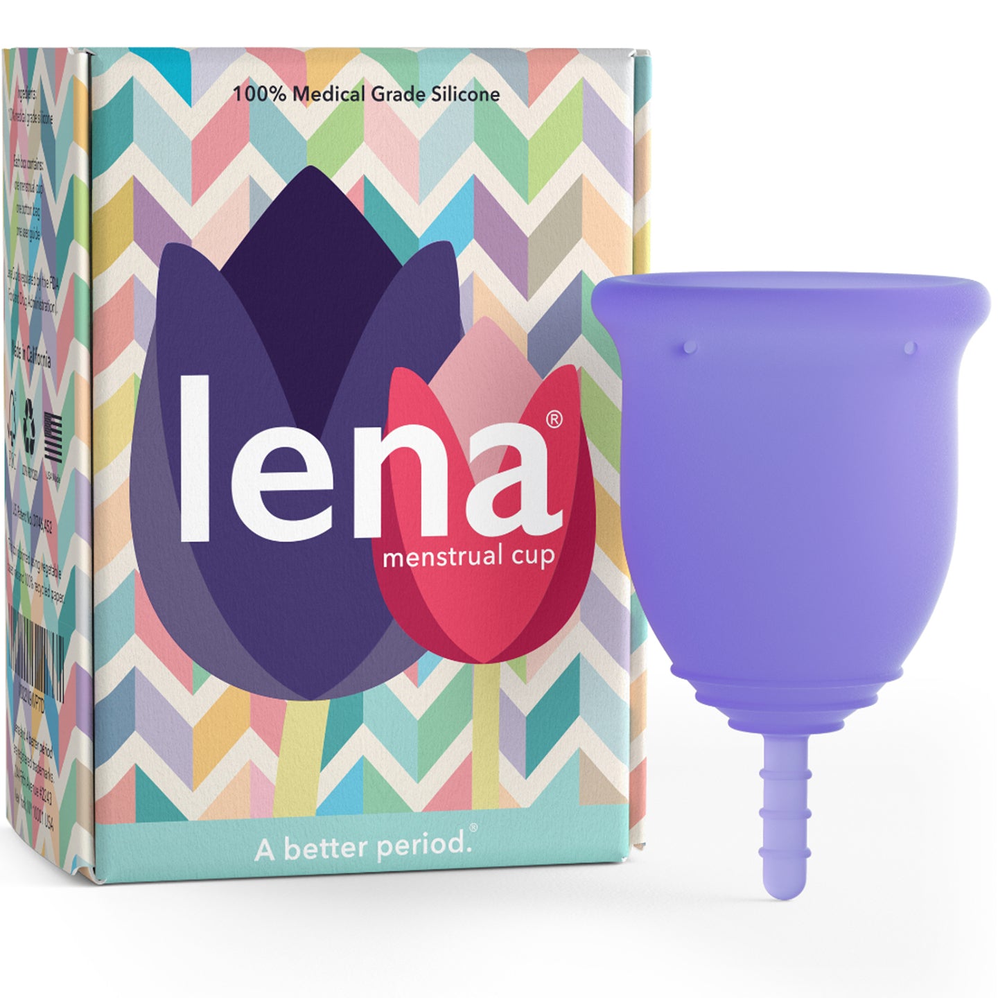 Lena Menstrual Cup in Purple, Large with box
