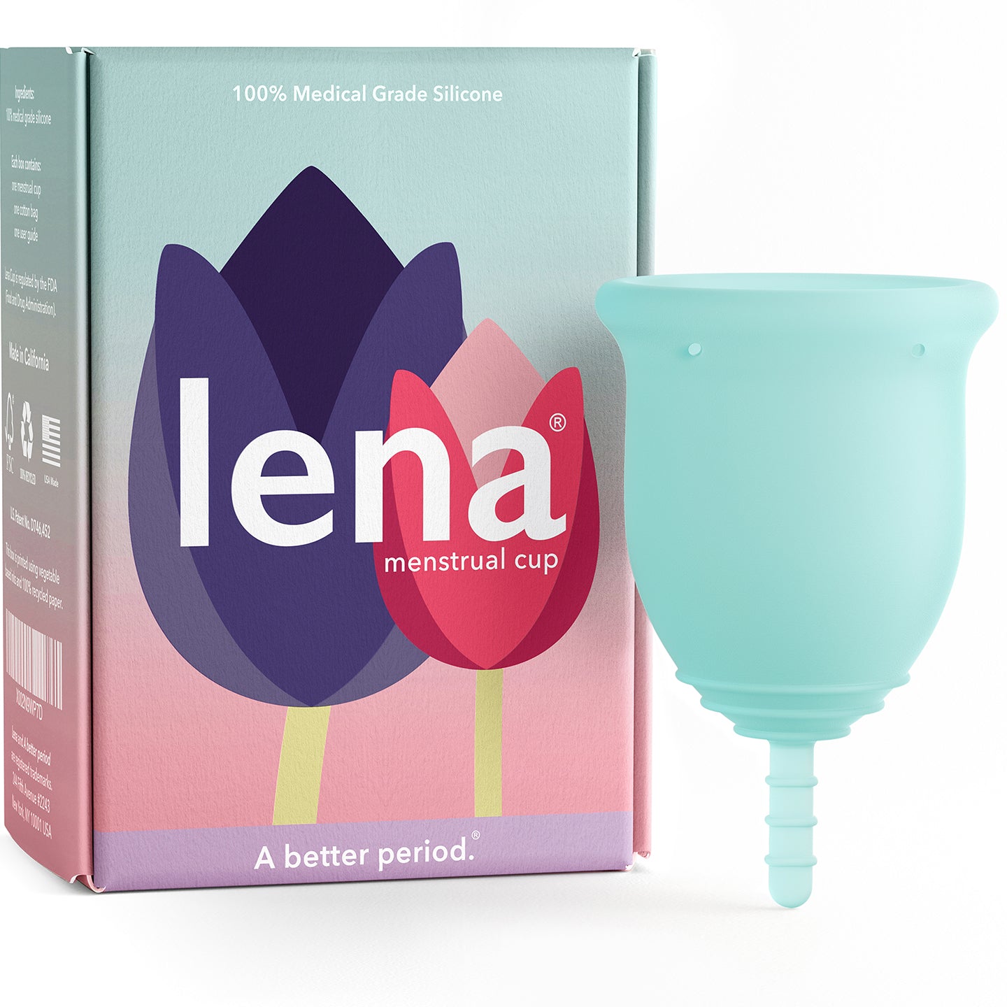 Lena Menstrual Cup in Turquoise, Large with box