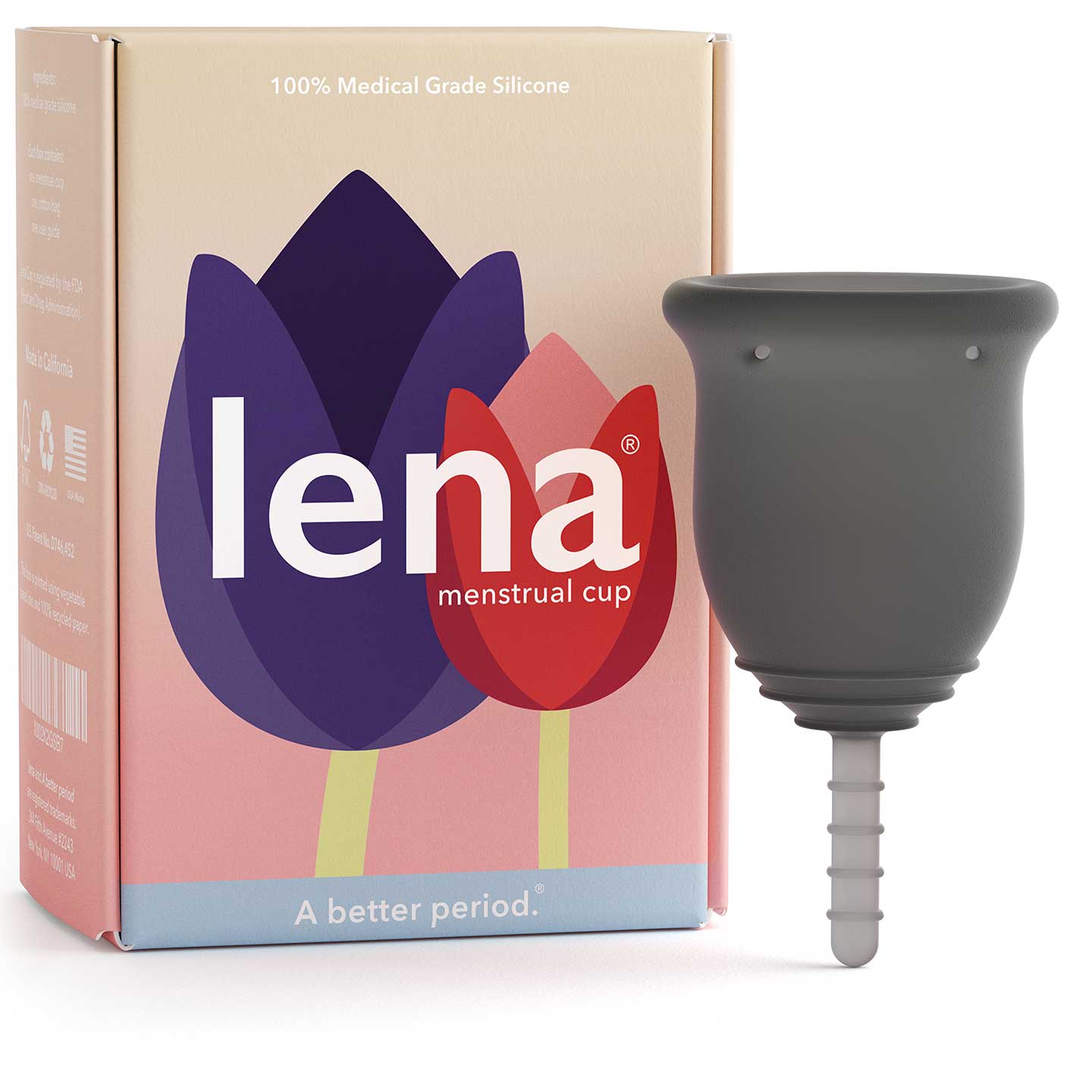 Lena Menstrual Cup Gray Small with its box
